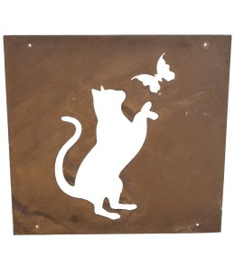 Skylt med katt i rost till armeringsnät Lind Decoration