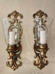 Vägglampett väggljusstake med glaskupa guldbrun Alot Decoration